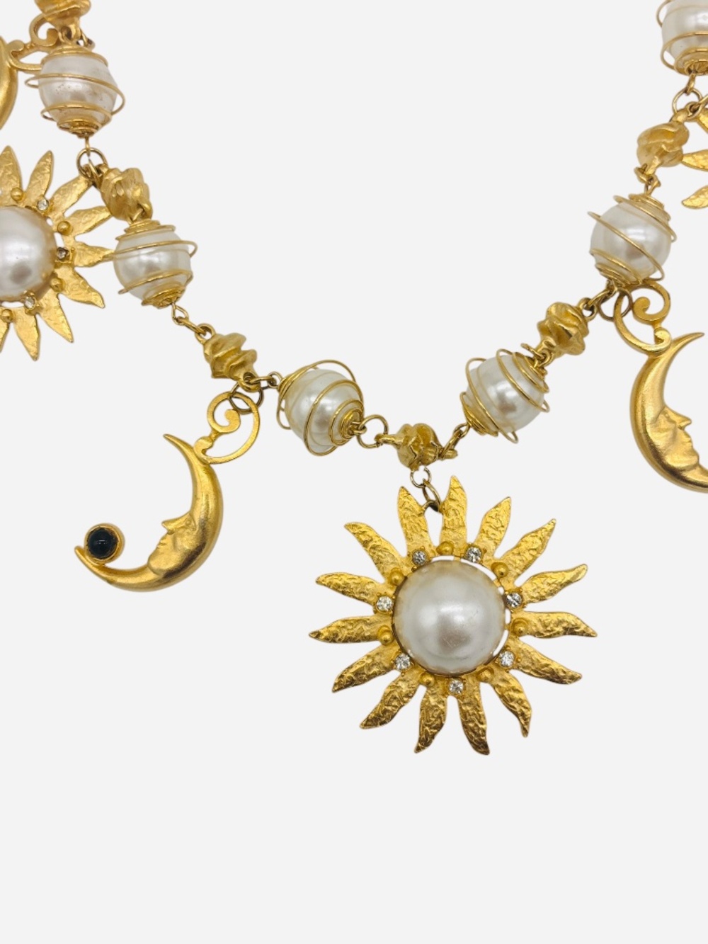 Signed Craft Vintage 80s Matte Gold Sun, Moon and Stars Celestial Charm Necklace - Picture 2 of 9